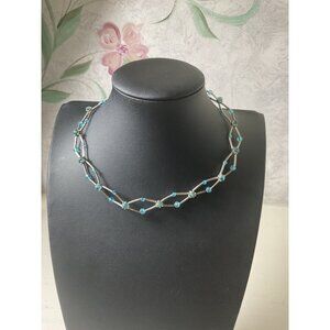 Silver Tone Blue Crystal Beaded Necklace